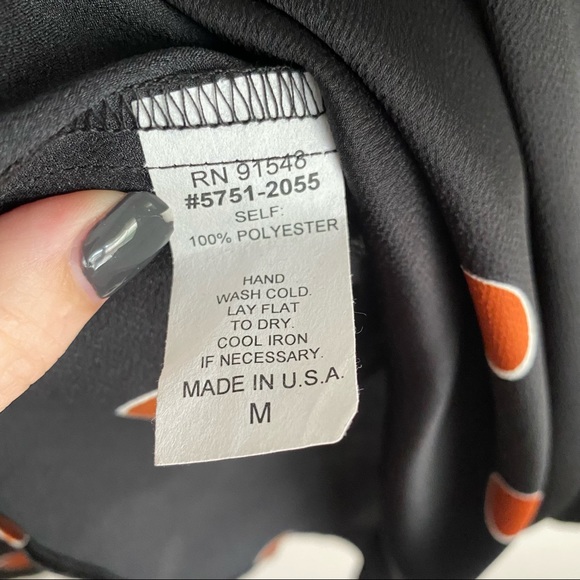 Waverly Grey Black With Orange Polka Dots Mock Neck Bell Sleeve Blouse Medium - Picture 7 of 9